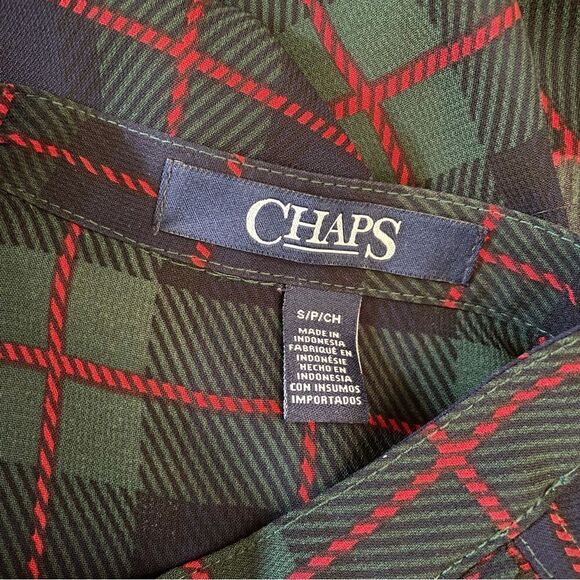Chaps Plisse Pleated Tartan Plaid Blouse - Picture 5 of 5